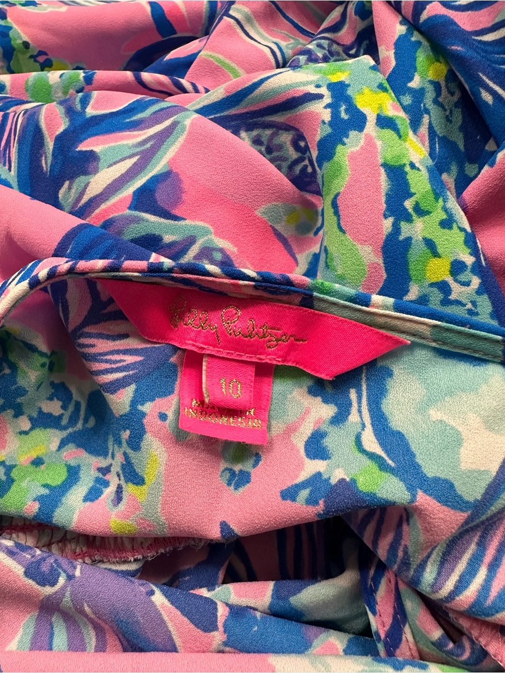 Lilly Pulitzer Pink Floral Long-Sleeve Ruffle Dress with Blue Leaf Print - Picture 4 of 4
